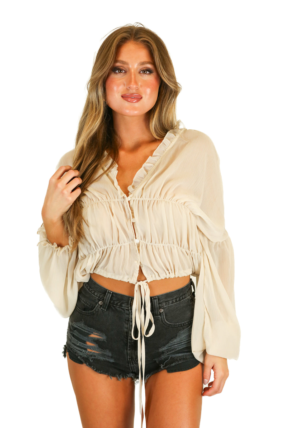 SNDYS Cream Organza Bali Ruffle Top (2)