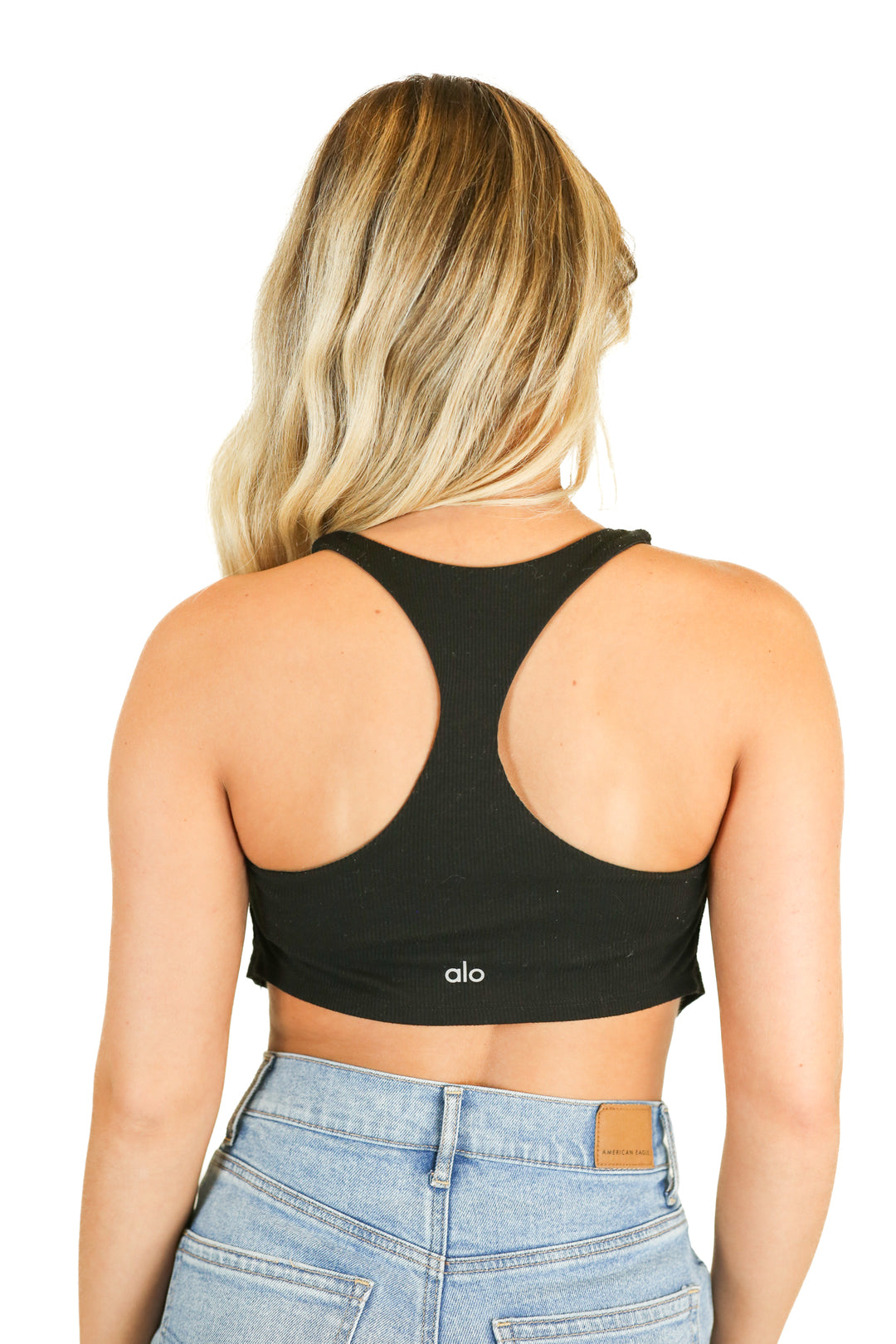 Alo Black Racerback Ribbed Cropped Tank (S)