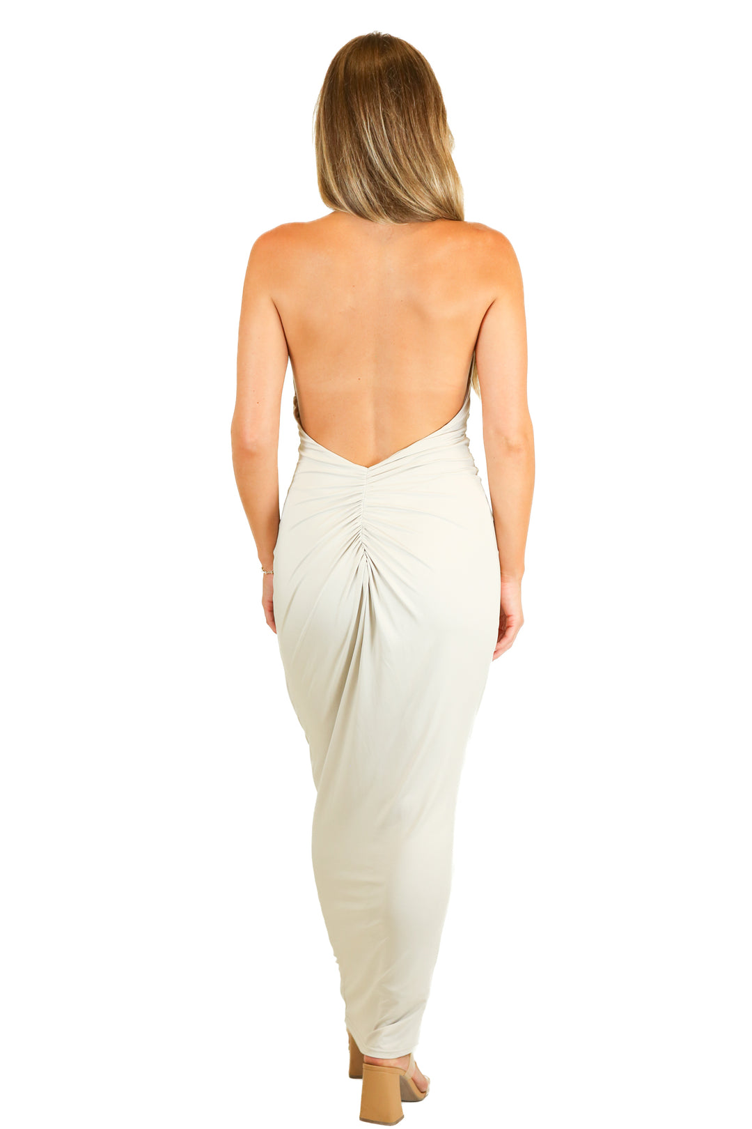 Mars The Label beige halter cowl neck maxi dress (6)