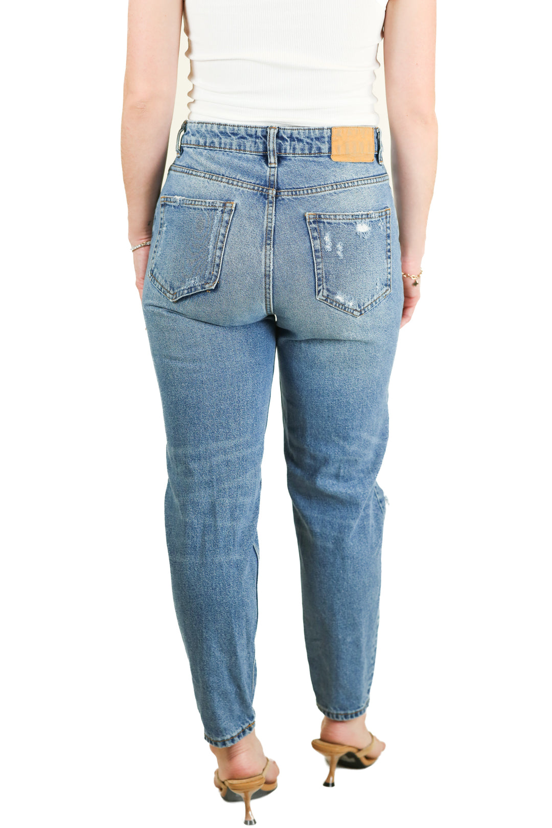Zara dark wash distressed denim jeans (6)*