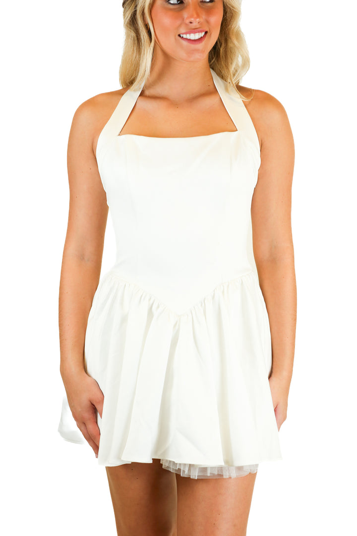 Leau White Halter Corset Mini Dress NWT (M)