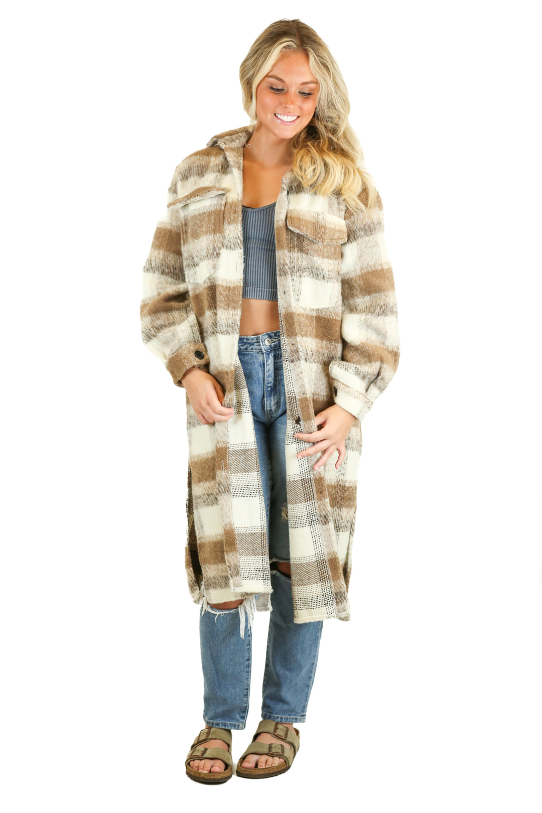 Petal + Pup Tan Cozy Plaid Jacket NWT (S)
