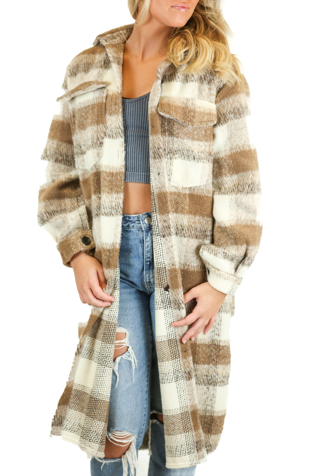 Petal + Pup Tan Cozy Plaid Jacket NWT (S)