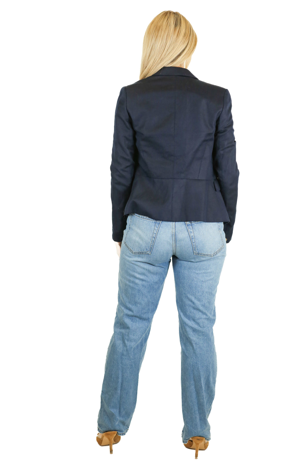 Mango Navy Linen Blazer (XS)