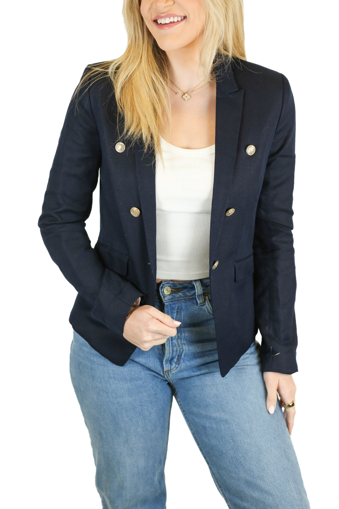 Mango Navy Linen Blazer (XS)