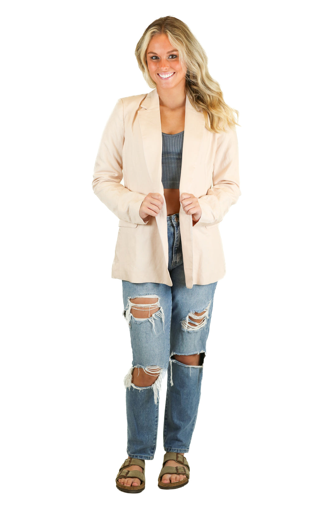 h&m oversized linen blush blazer (xxs) NWT