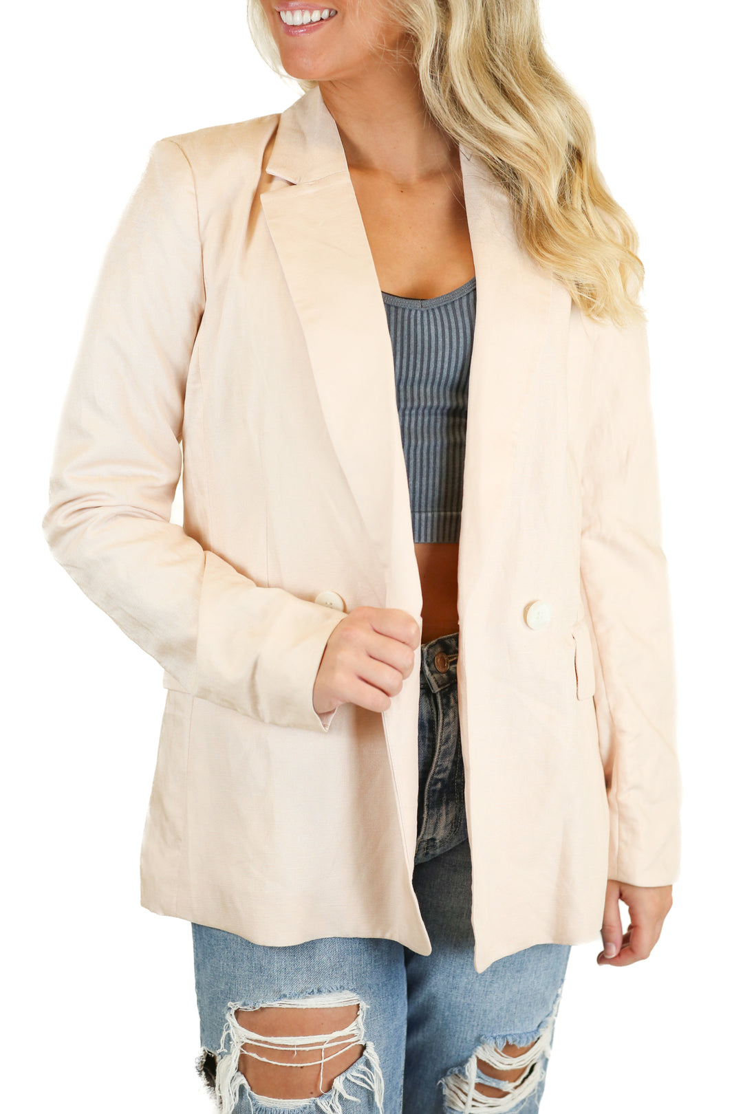h&m oversized linen blush blazer (xxs) NWT