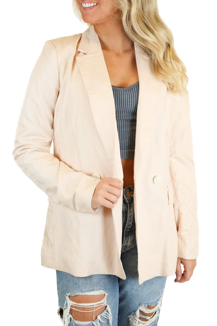 h&m oversized linen blush blazer (xxs) NWT
