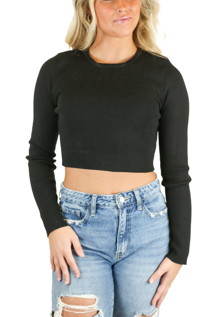 Petal + Pup Black Long Sleeve Cropped Sweater (S/M)