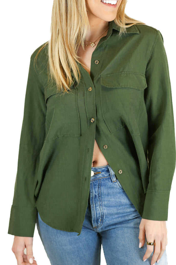 Zara Olive Green Button Down Shirt (XS)