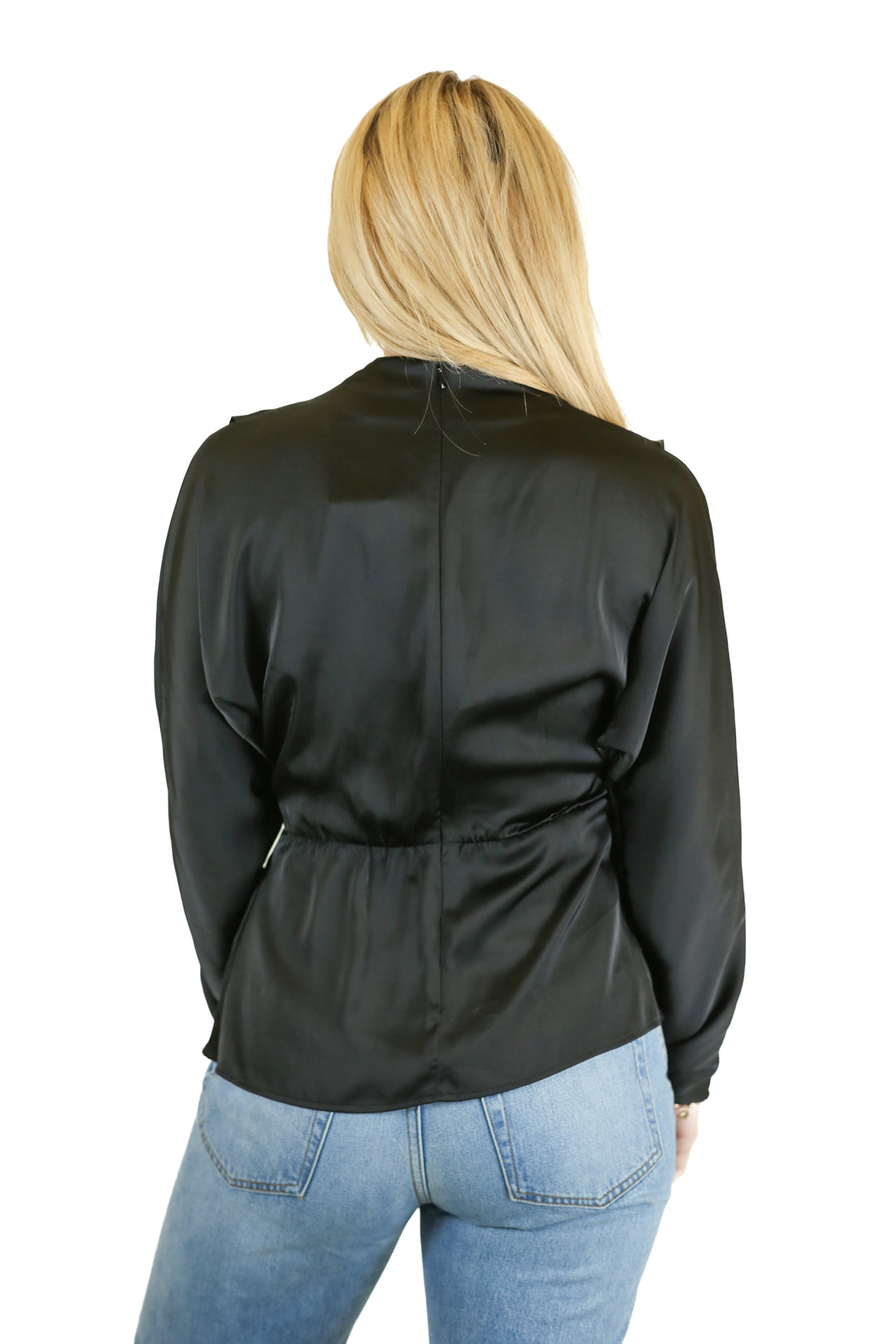 H&M Black Satin High Neck Peplum Top (XS)