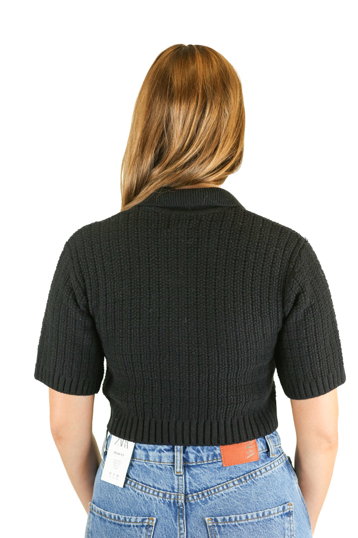 H&M Black Cropped Gold Button Chunky Cardigan (XS)