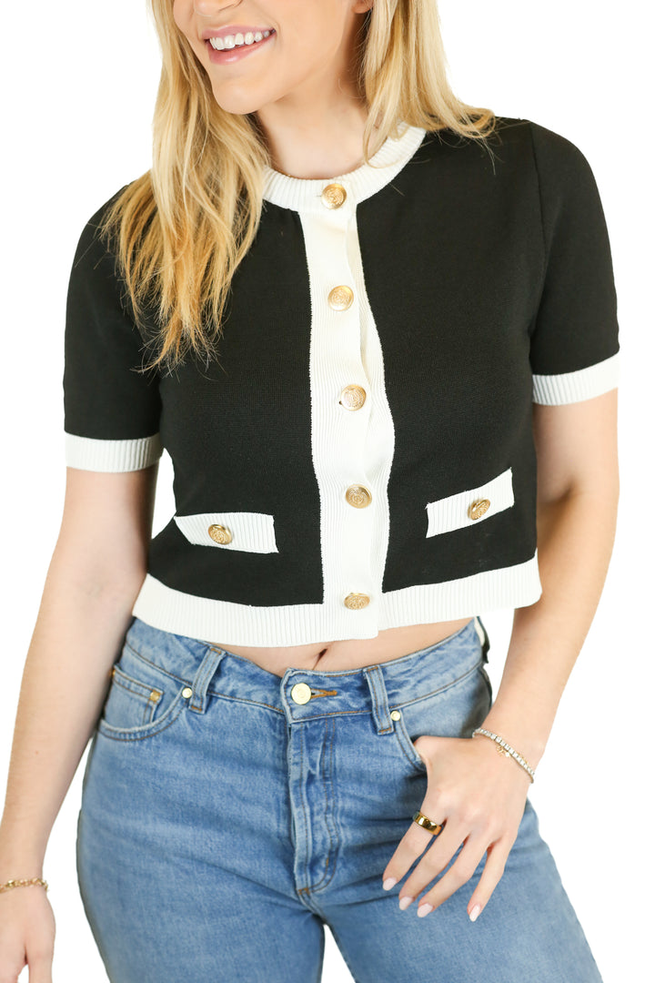 H&M Black and White Short Sleeve Cardigan Top NWT (S)