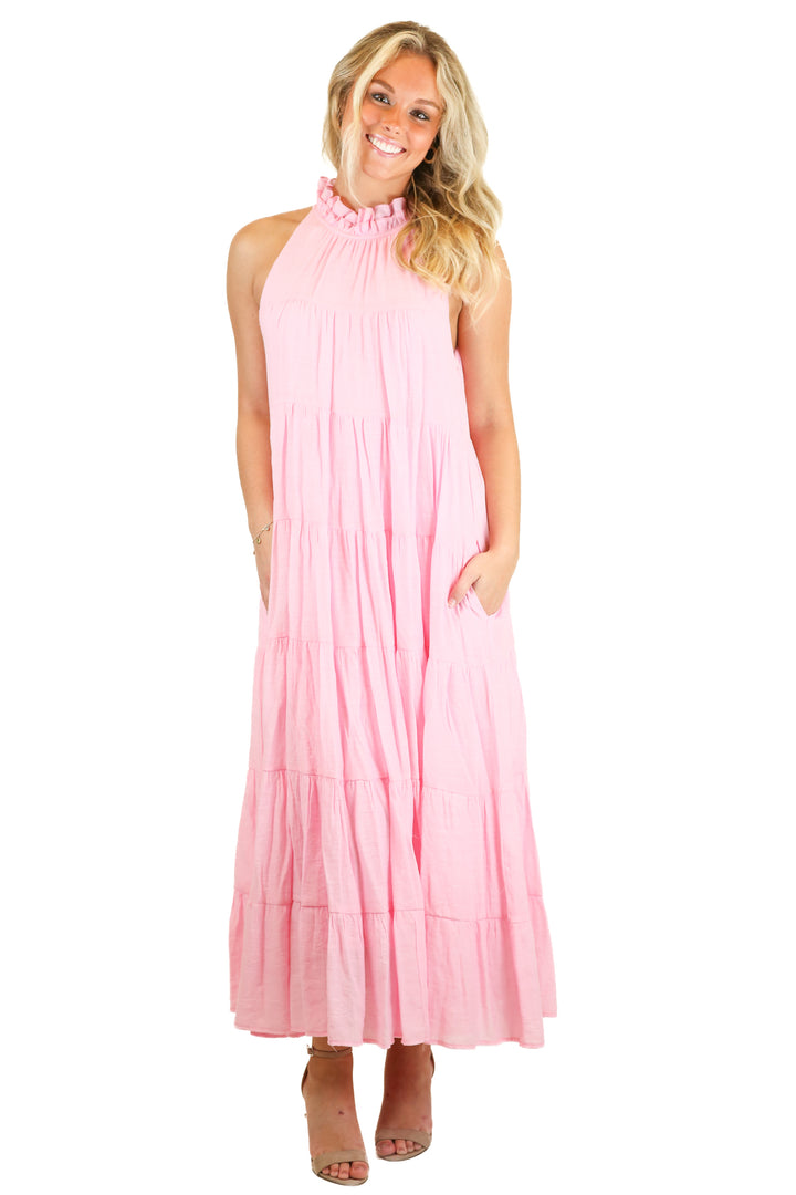 entro light pink tiered high neck dress (s)
