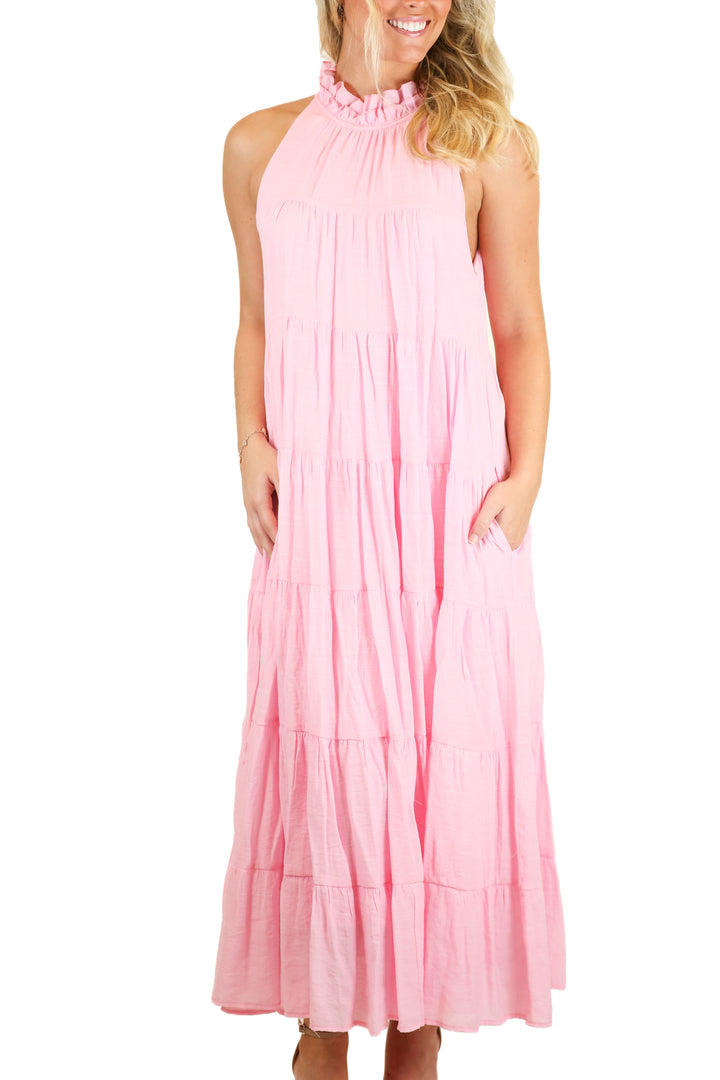entro light pink tiered high neck dress (s)