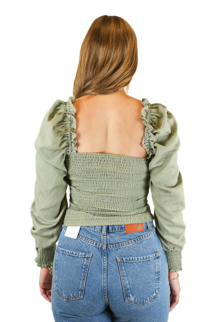 ASTR the Label Sage Ruched Puff Sleeve Top (Xs)