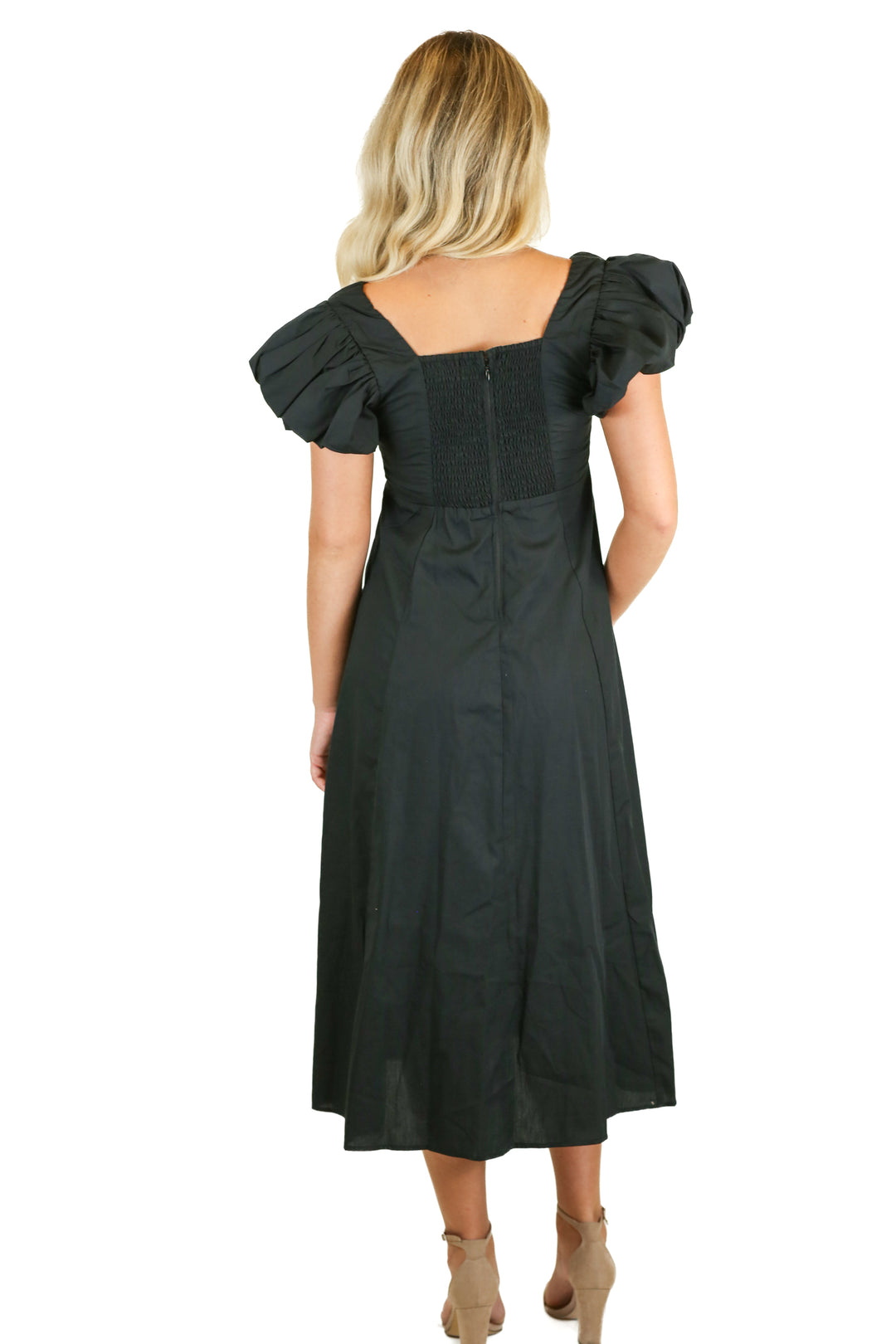 Abercrombie Black Puff Sleeve Midi Dress NWT (XS; Retail $110)