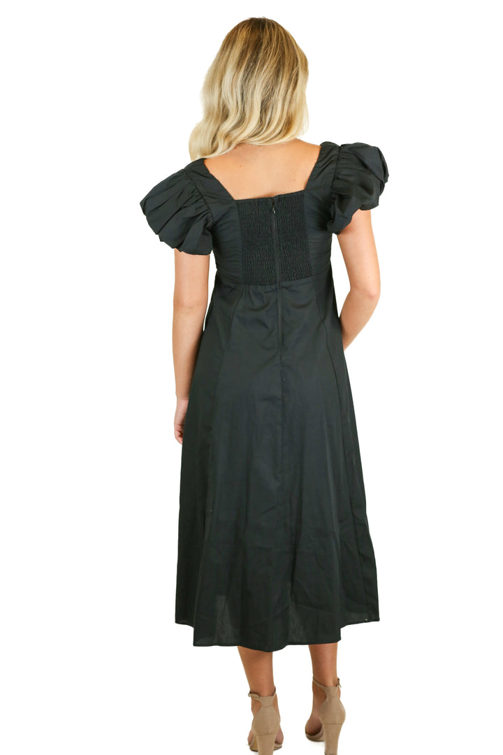 Abercrombie Black Puff Sleeve Midi Dress NWT (XS; Retail $110)