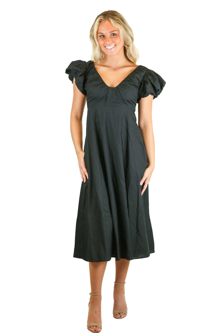 Abercrombie Black Puff Sleeve Midi Dress NWT (XS; Retail $110)