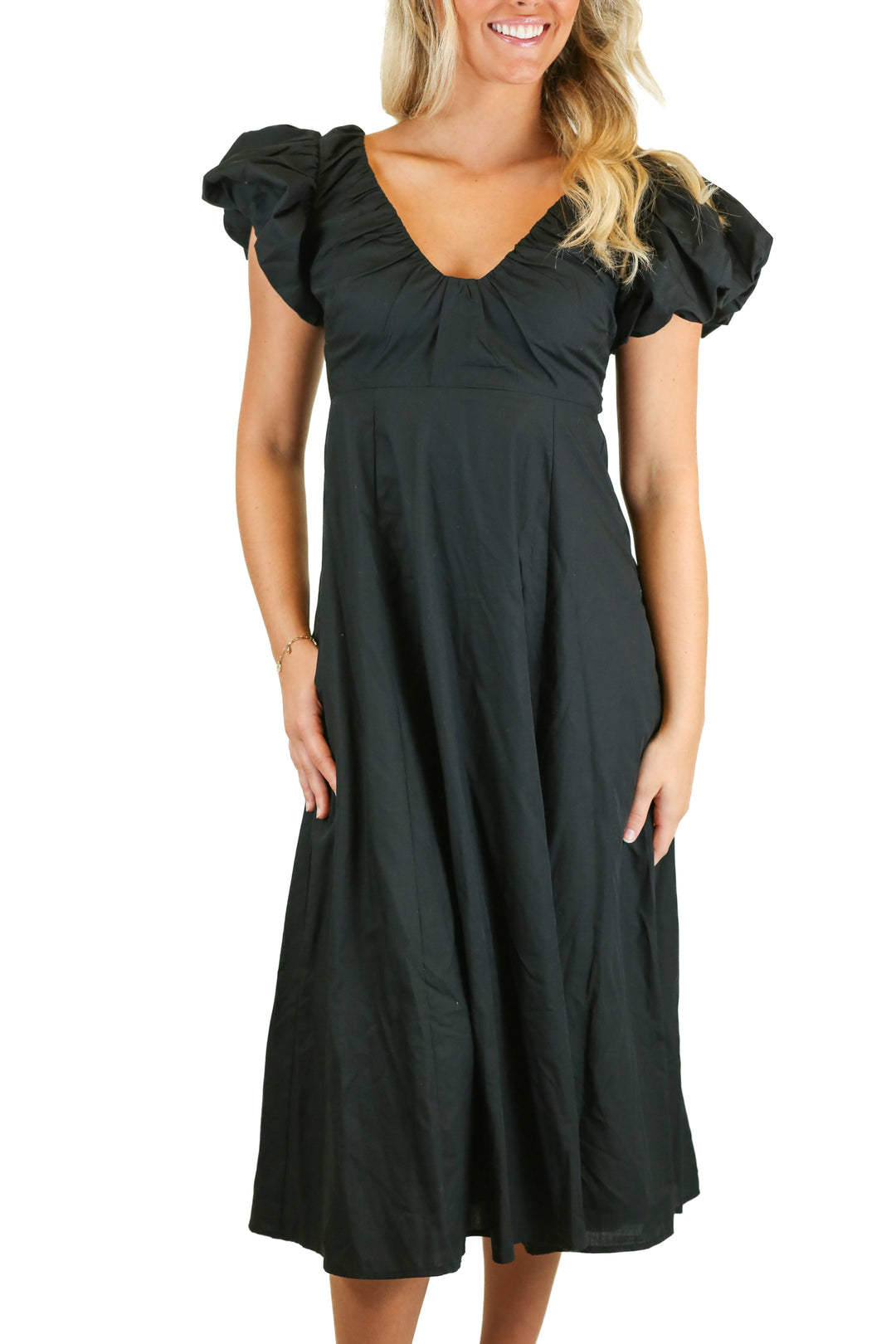 Abercrombie Black Puff Sleeve Midi Dress NWT (XS; Retail $110)
