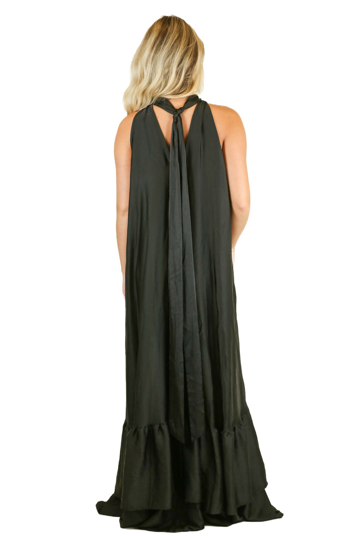 Aura Black Satin Halter Neck Maxi Dress (XS)