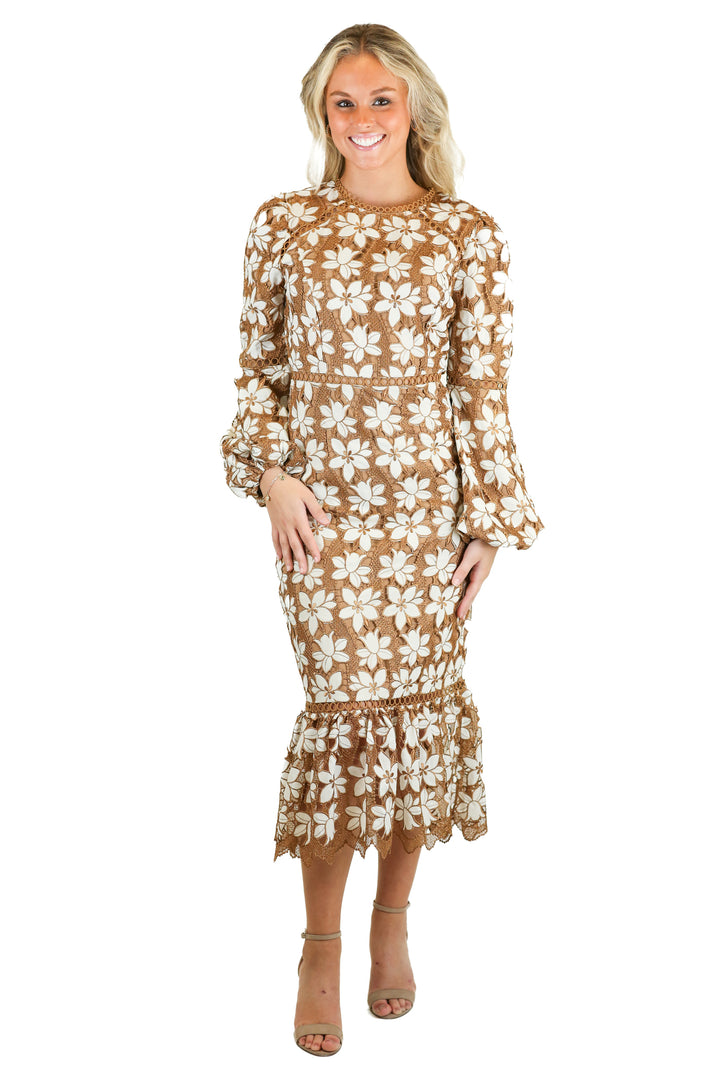 Just Me brown/white floral midi dress NWT (S)