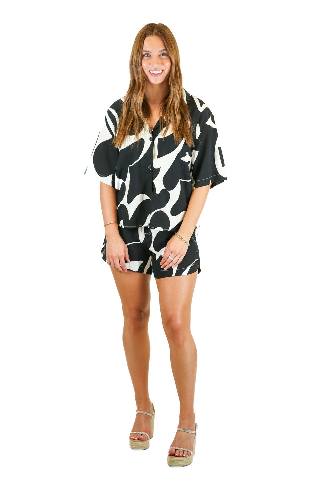 A New Day Black/White Printed Top & Short Set NWT (S/XS; Retail $45)
