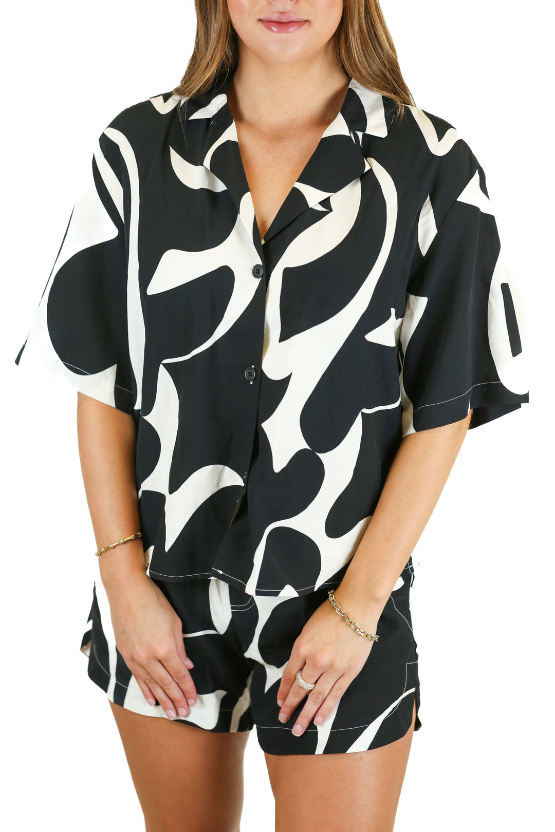 A New Day Black/White Printed Top & Short Set NWT (S/XS; Retail $45)