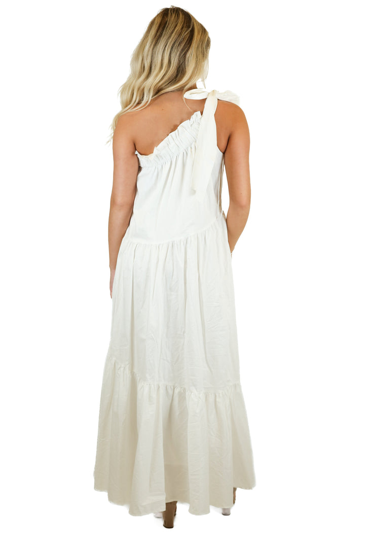 Mable White One Shoulder Tiered Maxi Dress NWT (S)
