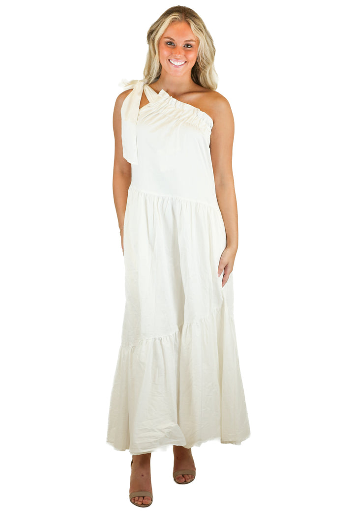 Mable White One Shoulder Tiered Maxi Dress NWT (S)