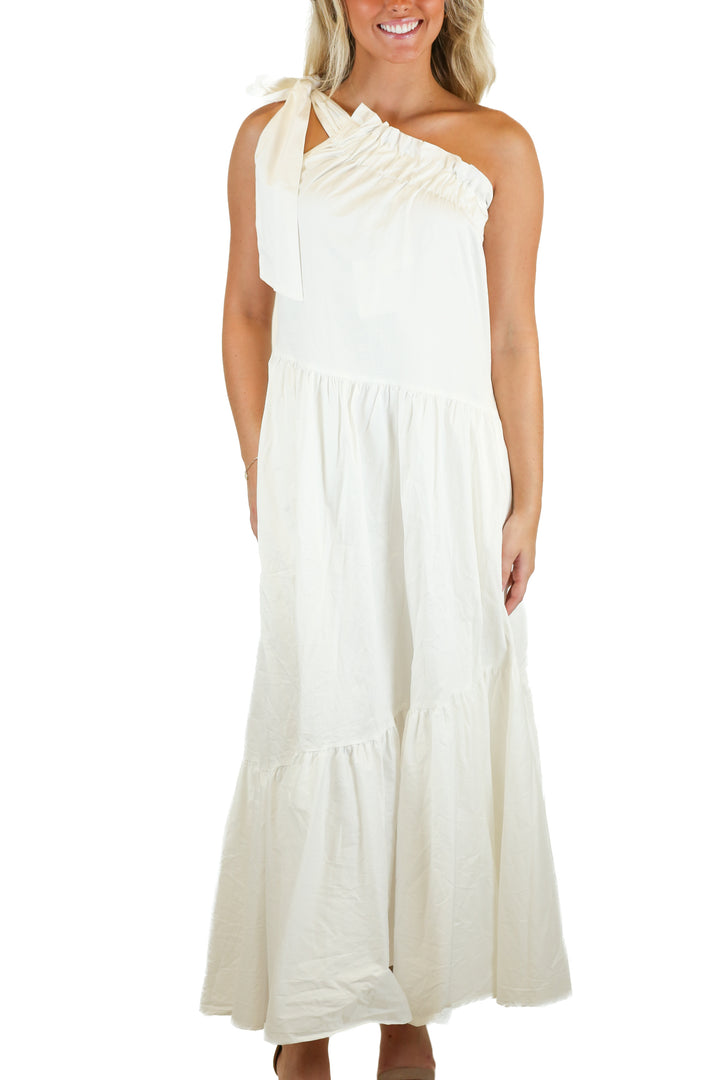 Mable White One Shoulder Tiered Maxi Dress NWT (S)