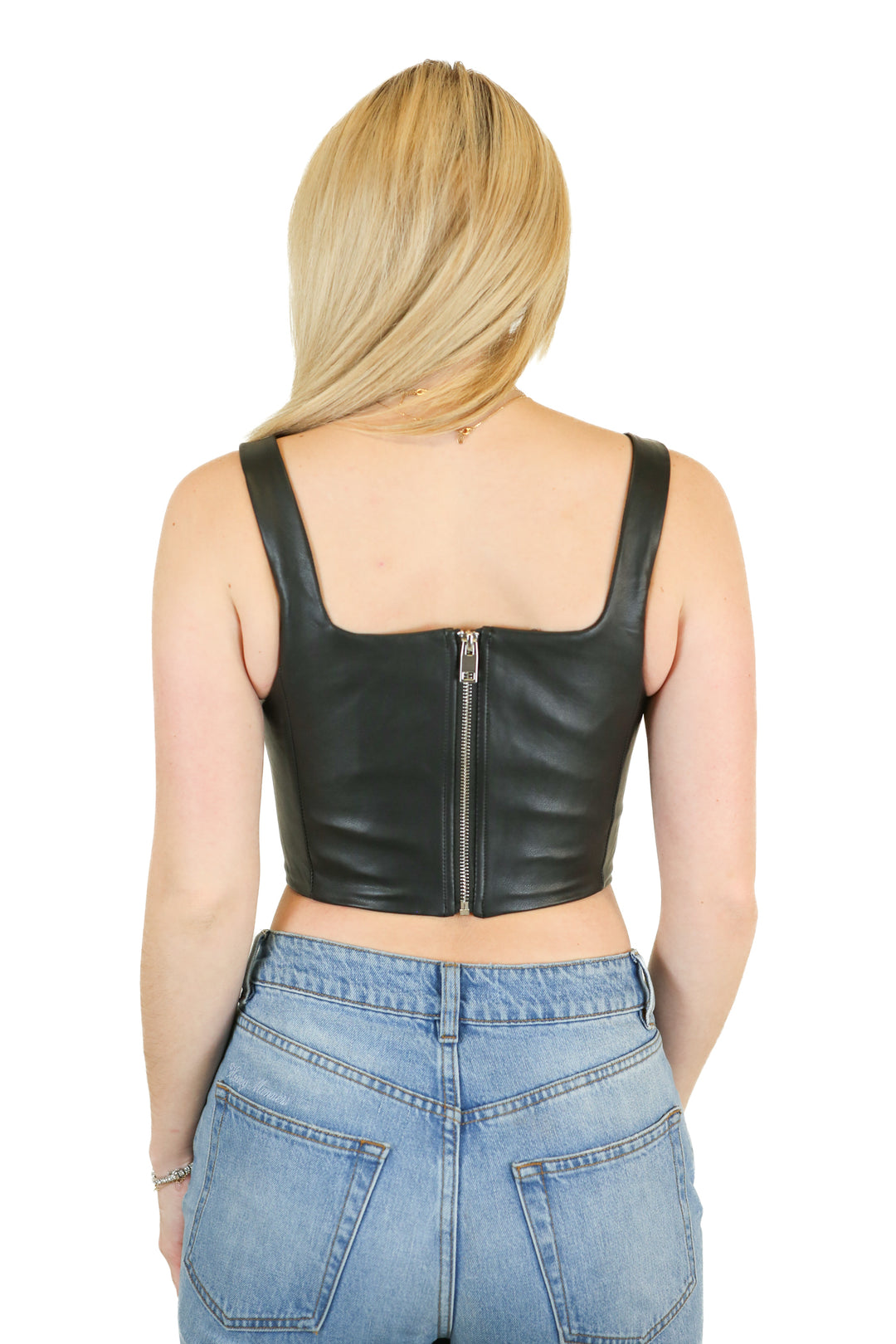 Mango Black Faux Leather Cropped Corset Top (S)