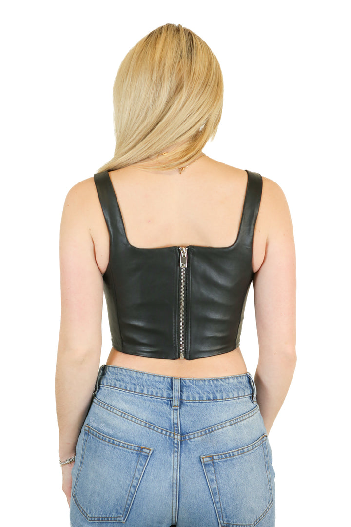 Mango Black Faux Leather Cropped Corset Top (S)