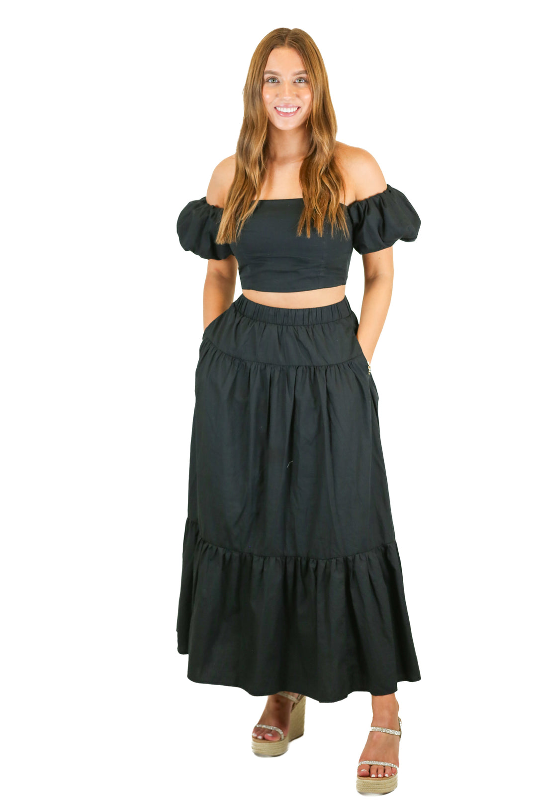 Abercrombie Black Cropped Top & Maxi Skirt Set (XS)