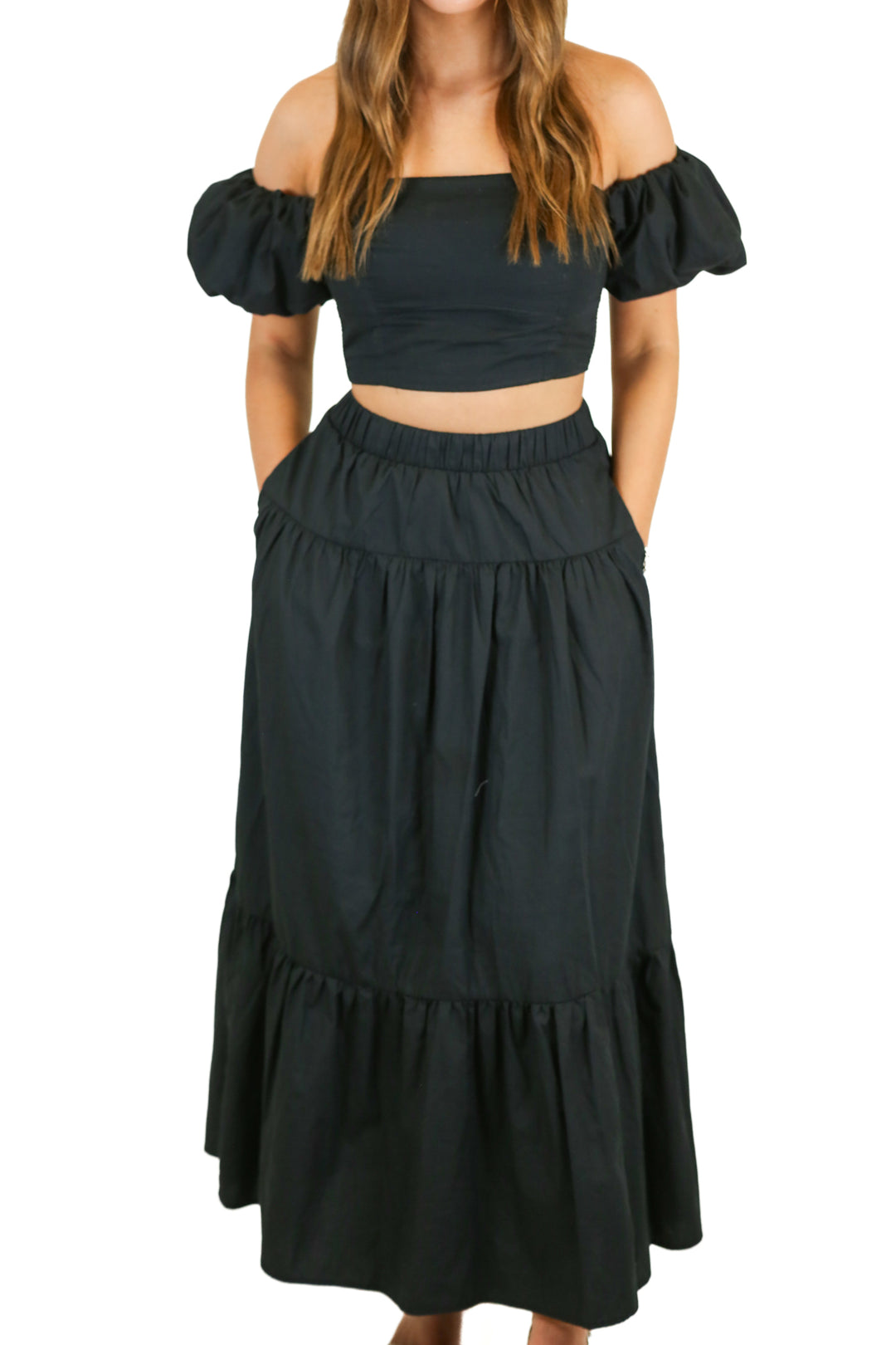 Abercrombie Black Cropped Top & Maxi Skirt Set (XS)