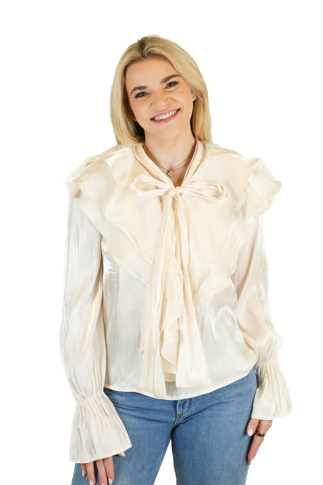 On Twelfth ivory satin long sleeve shirt (S)