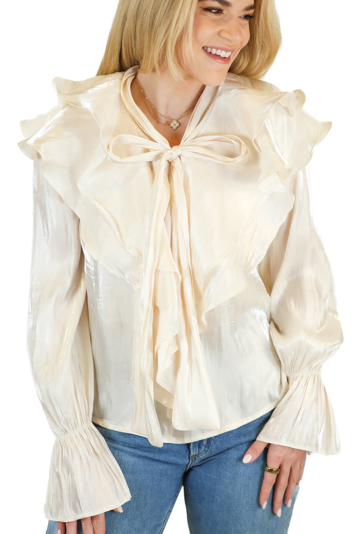 On Twelfth ivory satin long sleeve shirt (S)