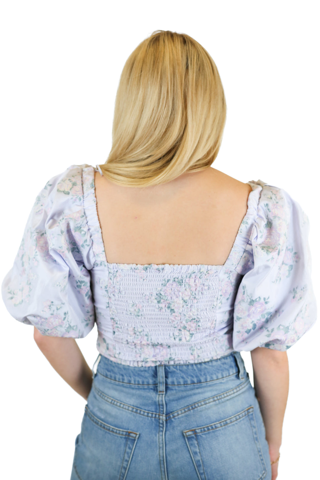 Express purple floral puff sleeve top (XS)