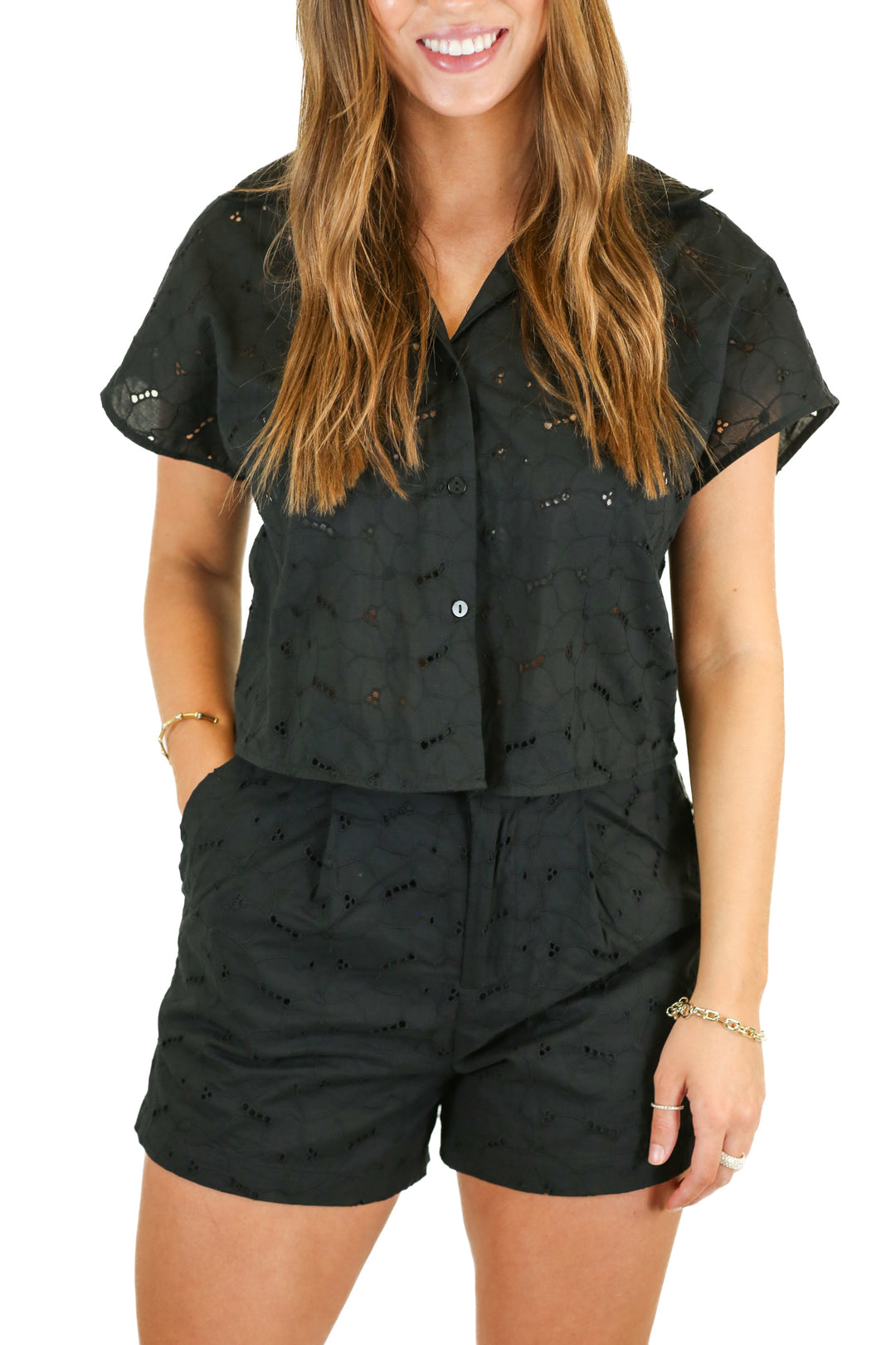 A New Day black eyelet floral set NWT (S; retail $35)*