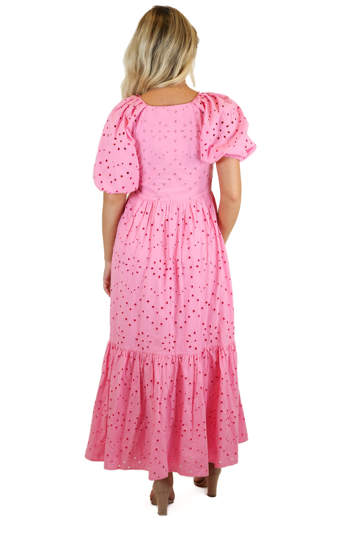 Zara Bubblegum Pink Eyelet Maxi Dress NWT (XS)