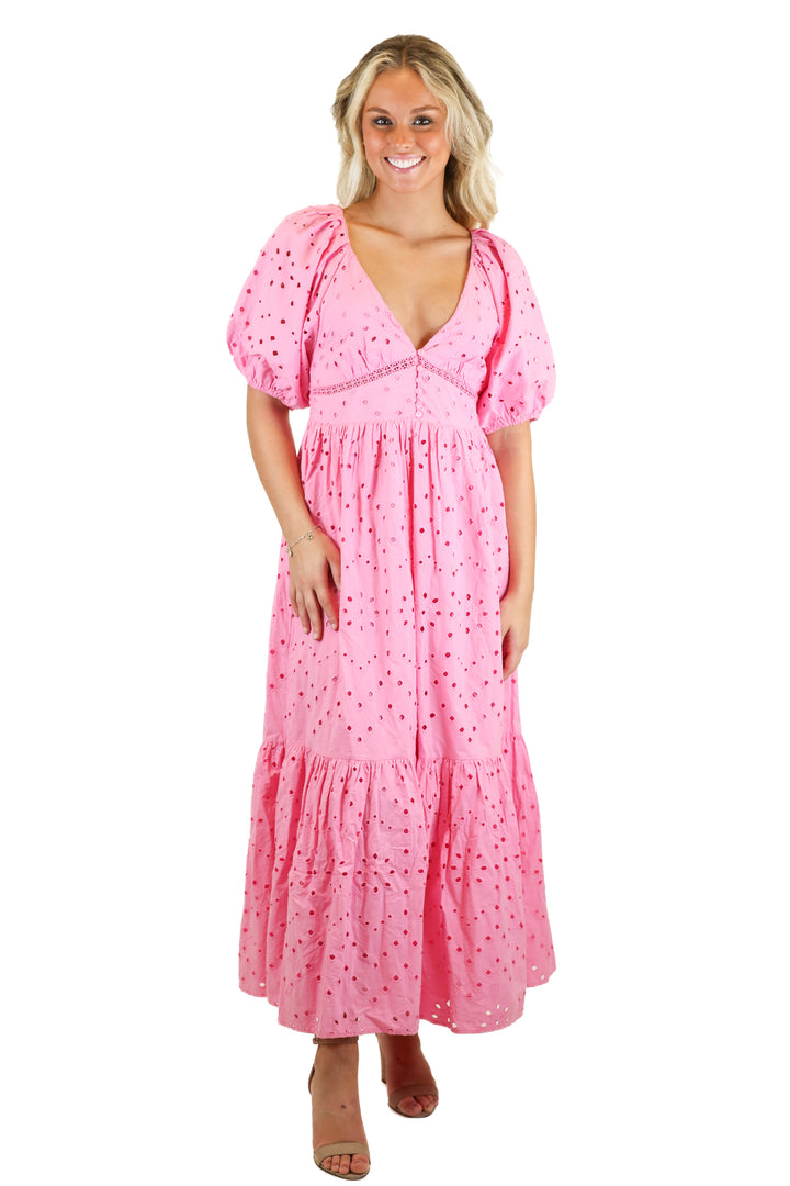 Zara Bubblegum Pink Eyelet Maxi Dress NWT (XS)