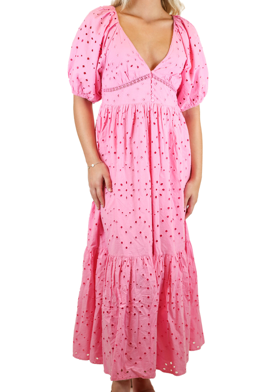 Zara Bubblegum Pink Eyelet Maxi Dress NWT (XS)