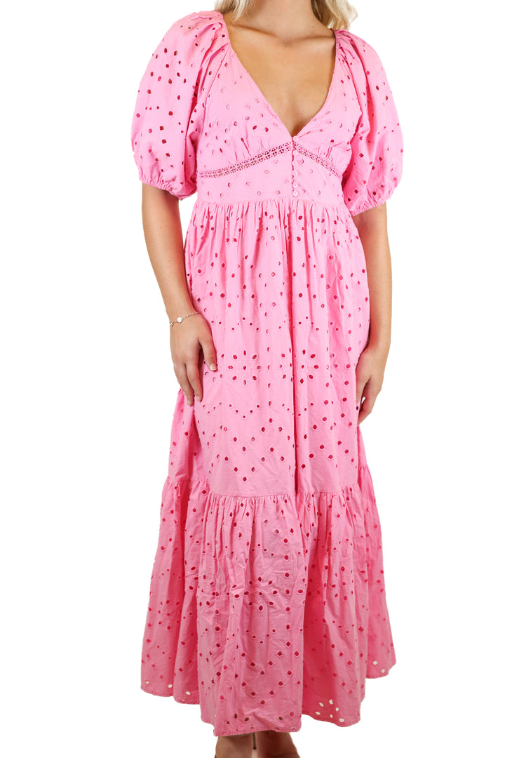 Zara Bubblegum Pink Eyelet Maxi Dress NWT (XS)