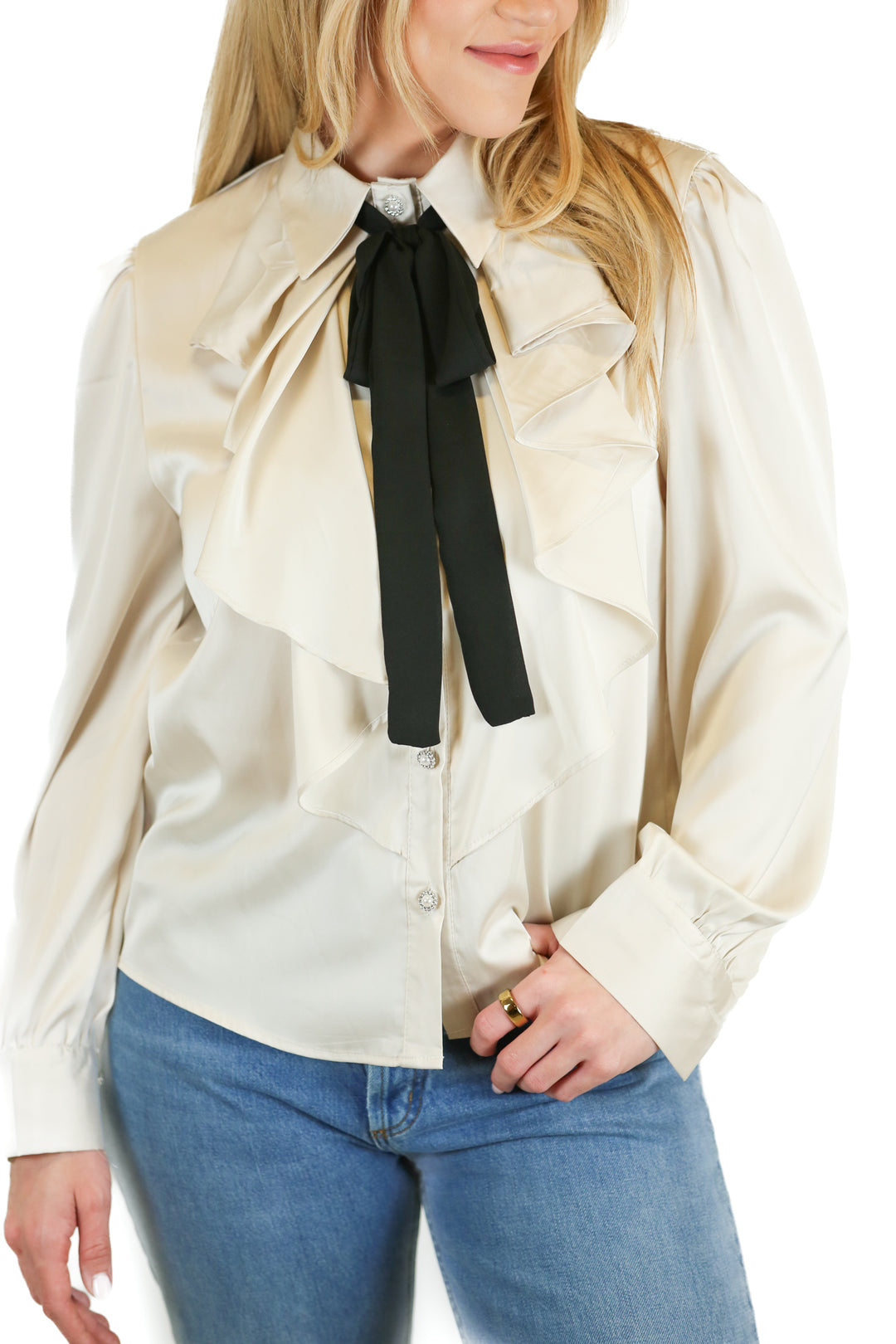 Goodnight Macaroon ivory satin button up top (S)