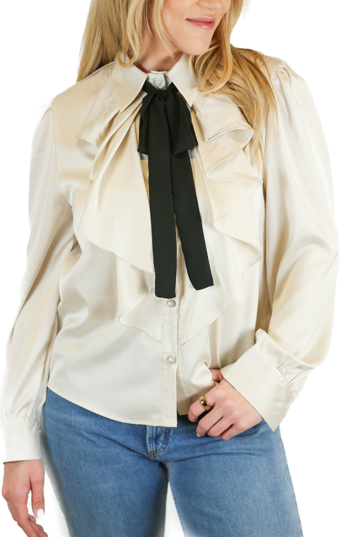 Goodnight Macaroon ivory satin button up top (S)
