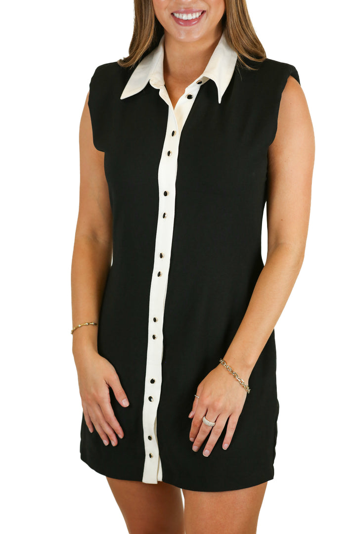 Zara Black & Ivory Button Front Mini Dress NWT (S; Retail $50)