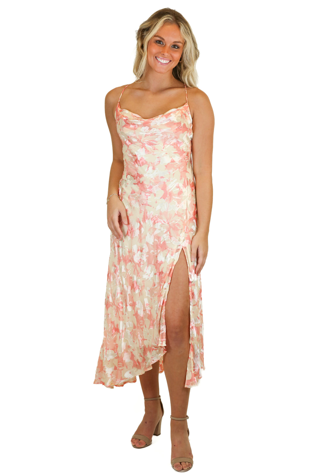 ASTR The Label Pink Floral Burnout Maxi Dress NWT (S)