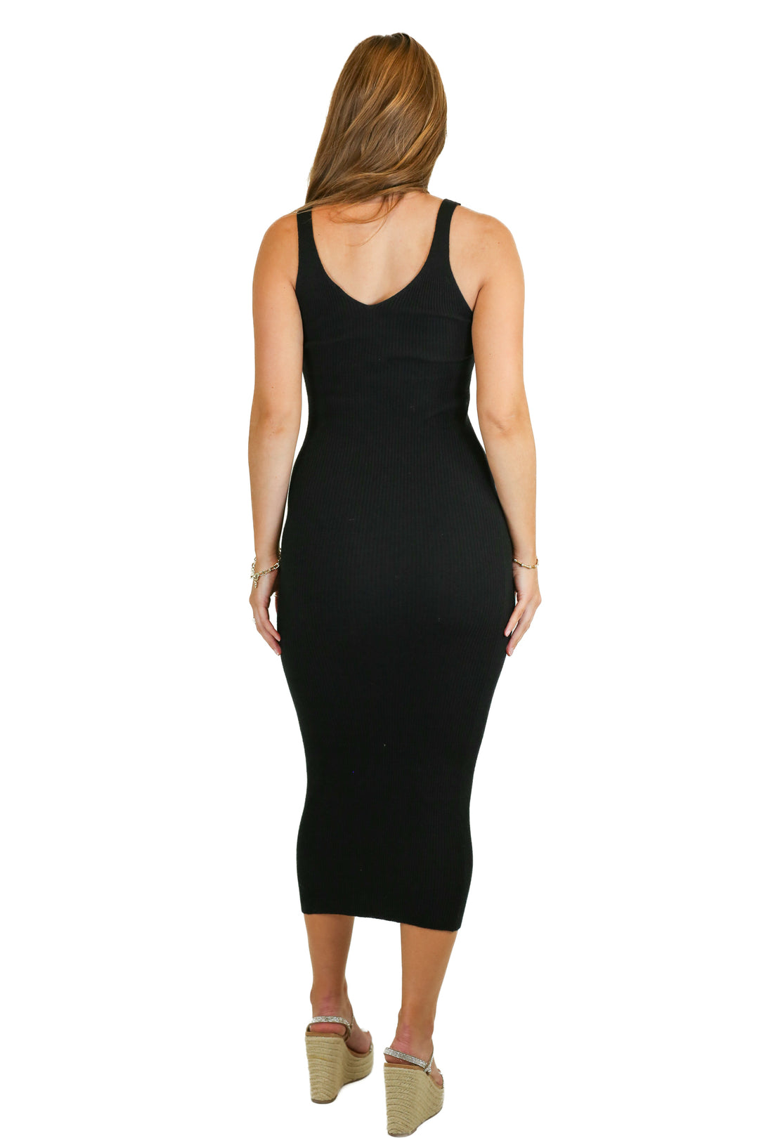 Story Black V-Neck Sweater Tank Maxi Dress (S)