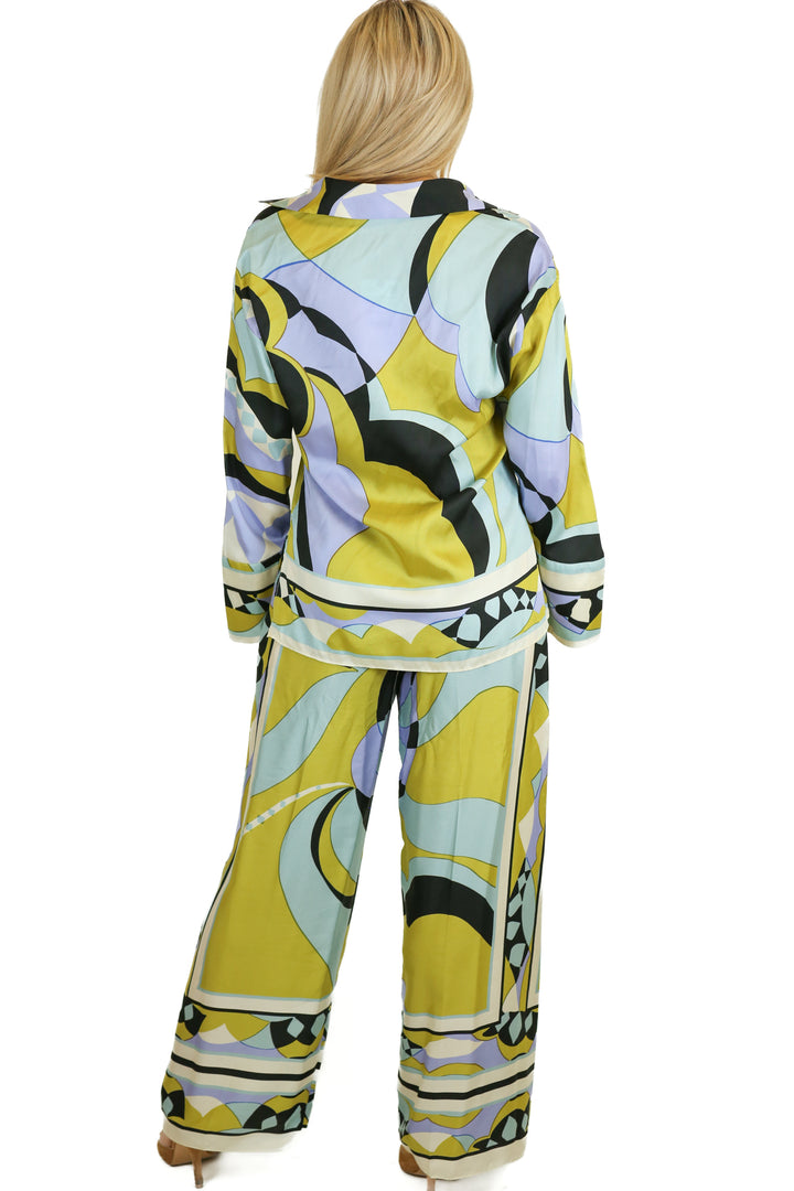 Zara Abstract Print Satin Shirt & Pant Set NWT (XS; Retail $140)