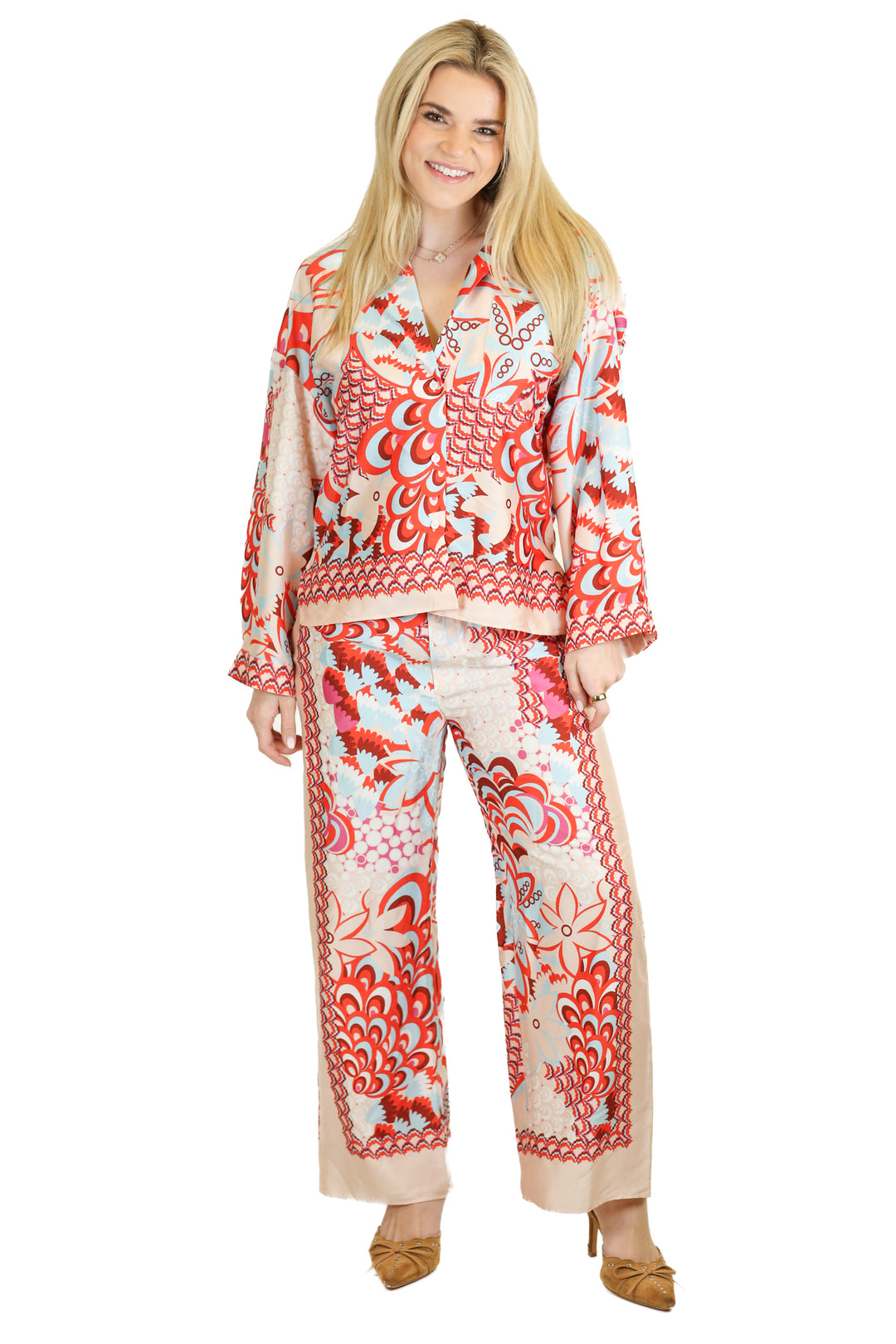 Zara Light Blue/Pink/Red Printed Set NWT; retails for $140 (S)*